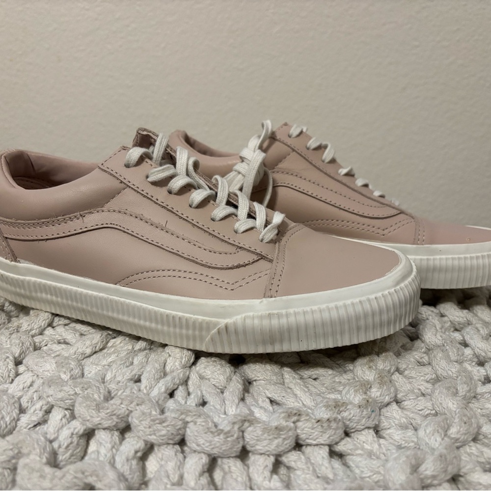 Vans Women's Sneakers in Light Pink and White leather shoes, size 6